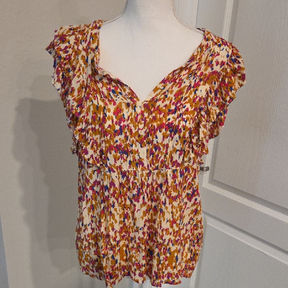 Rose & Olive Colorful Ruffle Sleeve Blouse